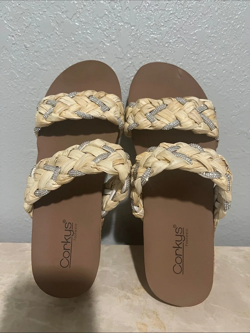 Corkys Woven Rhinestone Wedge Sandals Cork Platform Women’s Size 10